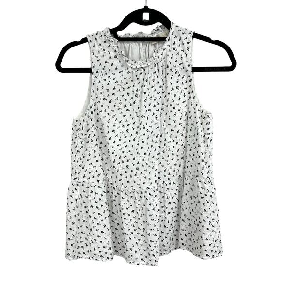 LOFT Classic Fit Black & White Eyelet Peplum Halter Shell Top Small Petite - Picture 2 of 5